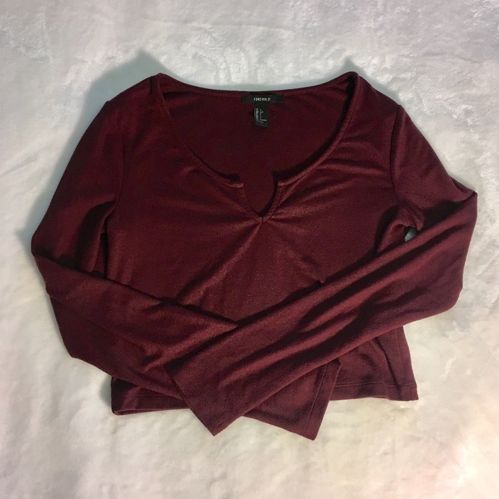 Forever 21 Maroon Long Sleeve Knit Crop Top